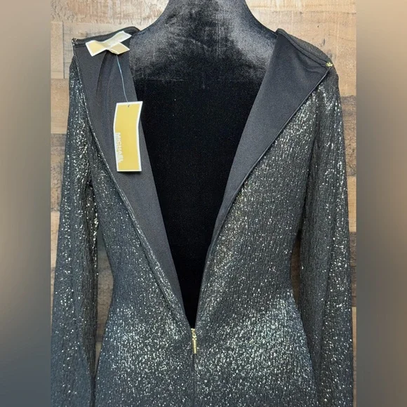 NEW NWT MK Michael Kors Metallic Jacquard Dress Black Gold Size M Medium AB 506 - Picture 9 of 13